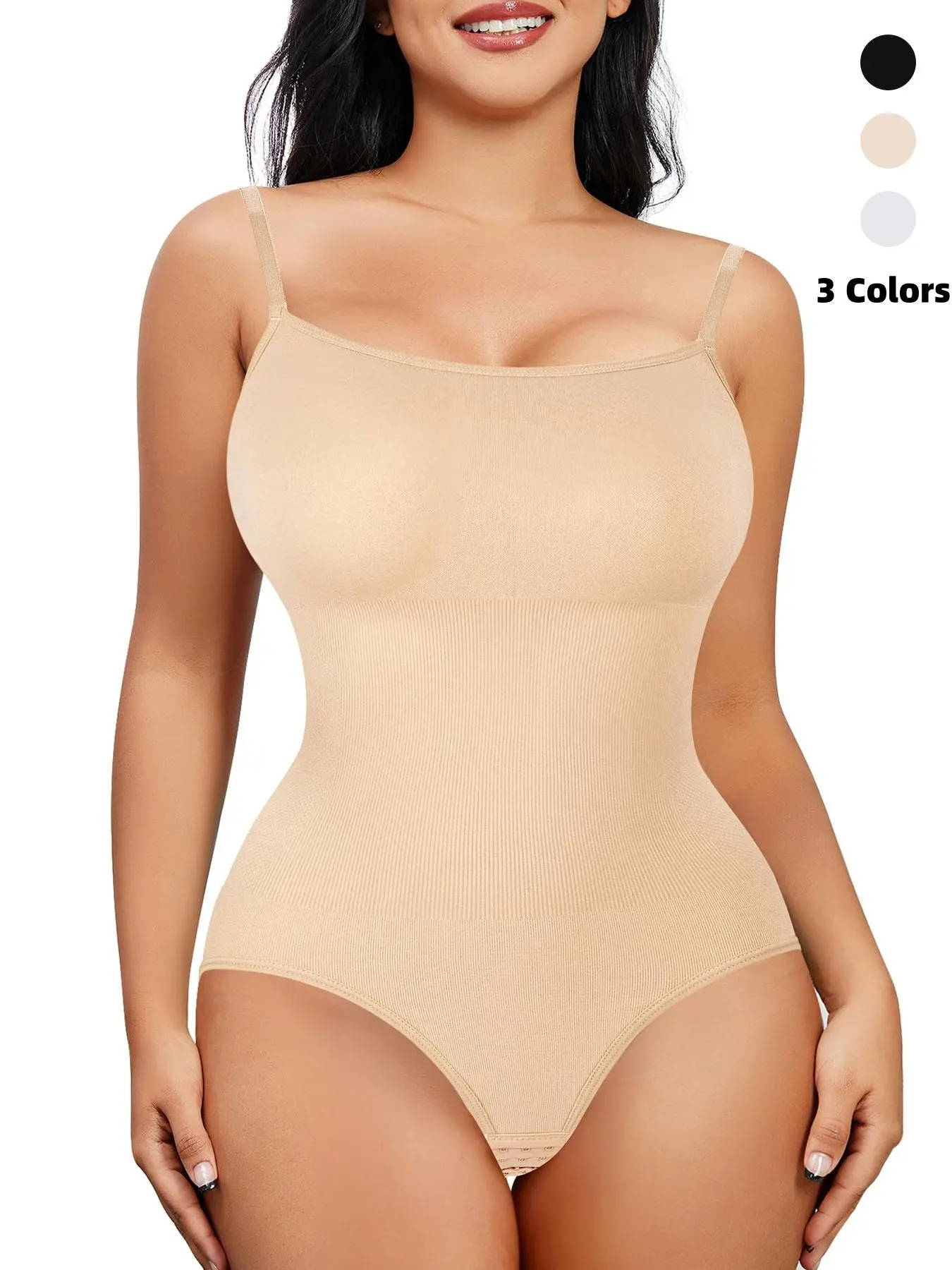 Women's Solid Cami Spaghetti Strap Shapewear Bodysuit, One Piece Bodysuit, High Waist Bodycon Clothes, Women's Sleeveless Bodysuit, Abdomen Control Bodysuit, Please Purchase A Size Up