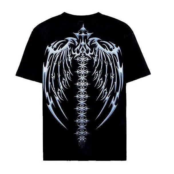 Men's Gothic Wing Graphic T-Shirt, Casual Oversized Vintage Emo Streetwear - CVC Cotton Blend Menswear