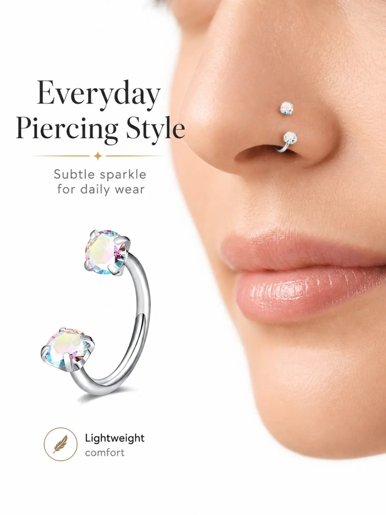 Painless Home Nose Piercing Kit, Beginner-Friendly C-Rod Nose Ring Tool Set, Easy-To-Use DIY Body Piercings Body Jewelry Accessories
