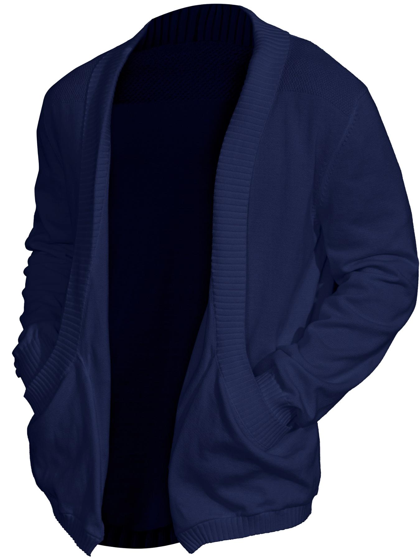 Men's Solid Pocket Shawl Collar Cardigan, Loose Casual Long Sleeve Open Front Knitwear for Spring & Fall, Fashion Men's Knit Clothing for Daily Wear