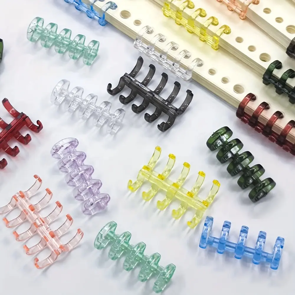 15pcs Binder Clips, 5-Hole Plastic Binding Strips, Detachable Core, Easy-Open Page Holder, Ideal for Office Supplies, Random Colors, Book Binding Materials