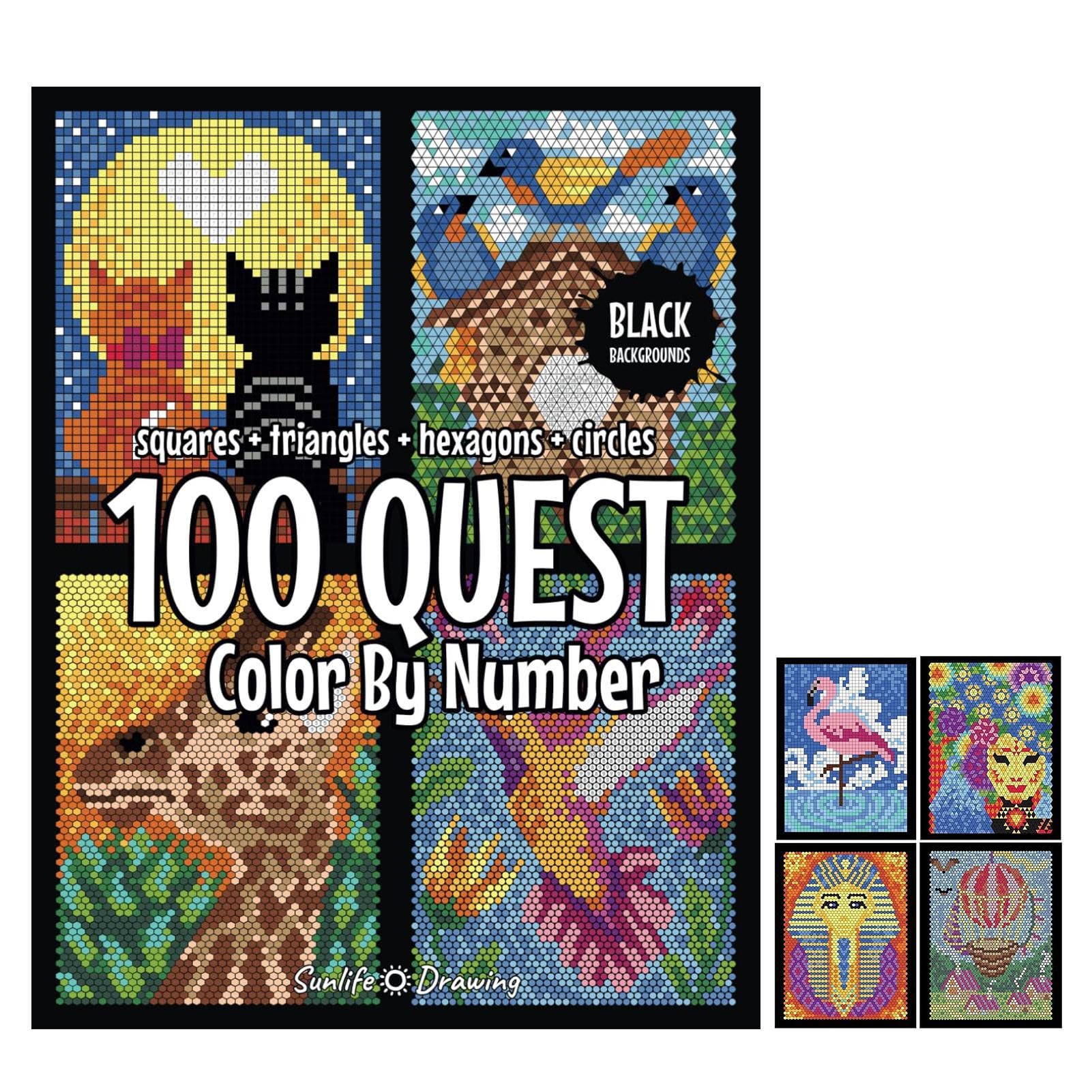 100 Questt Color-by-Number Book, 1 Count Large-Print Color-by-Number Coloring Book, Party Gift for Adults #GLOBAL PICKS