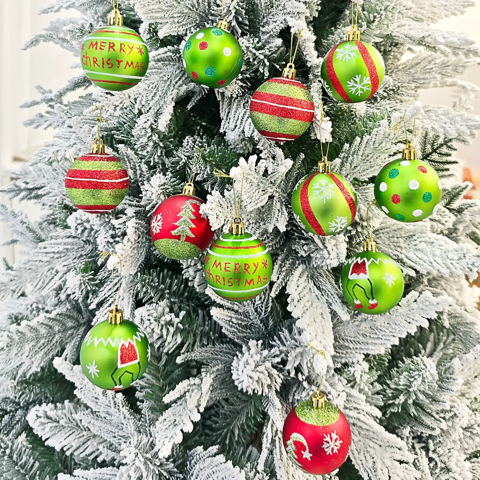 Christmas Decoration, Grinch Theme Elf Monster Painted Christmas Ball Gift Box, Tree Hanging Ornament, Festive Holiday Decor