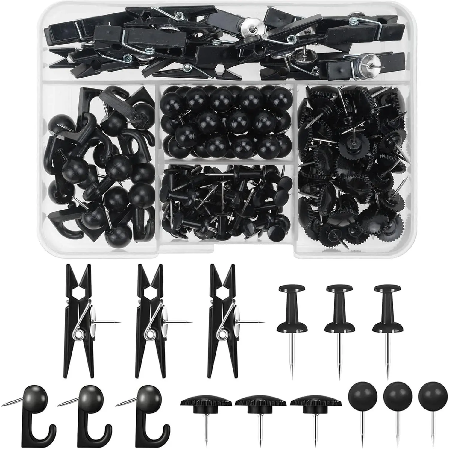 160 count Push Pins Set Plastic Thumb Tacks for Cork Board Bulletin Board Decorative Pins Push Pin Hook Pushpin Clip Black Thumbtacks for Photo Paper Craft  Wall Office Supplies