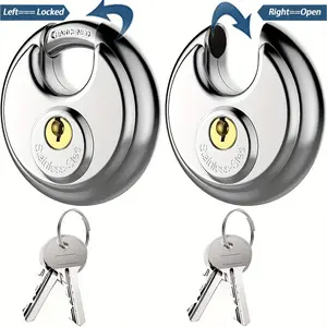 2 Piece Key Disk Lock Set, Stainless Steel Security Lock, Single Key, Waterproof, Shield Hook, for Storage Units, Fences, Cabinets