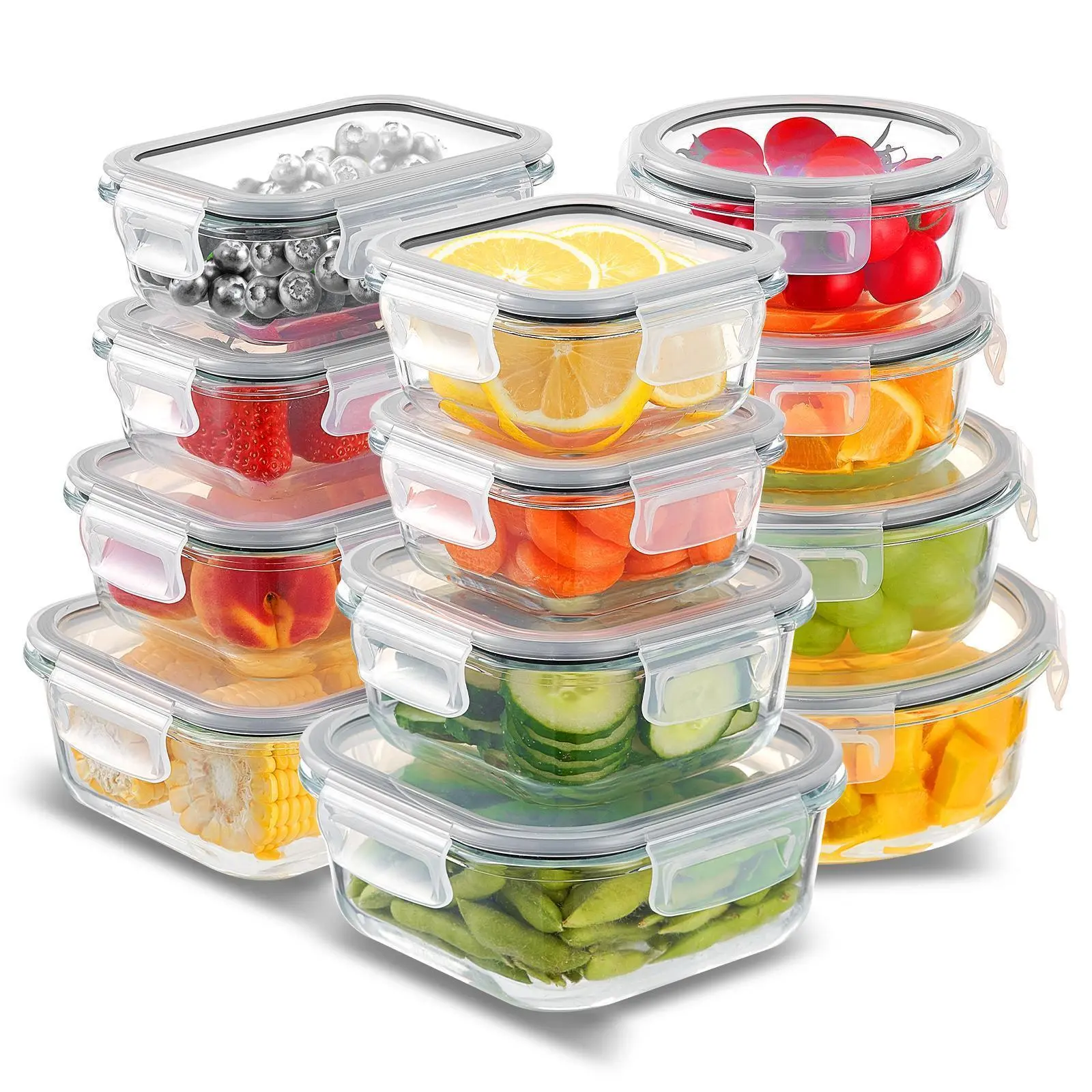 12-Pack Airtight Stackable Glass Kitchen Food Storage Canister Set with Silicone Lids, Leakproof, Shatter-Resistant, Oven & Dishwasher Safe (TikTokShopBlackFriday)