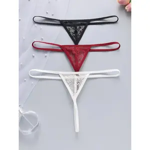3-Pack Sexy Lace Thongs for Women, Low Waist Semi-Transparent Thin Strap Panties, Seamless Allure Lingerie, Perfect for All Seasons, Fit