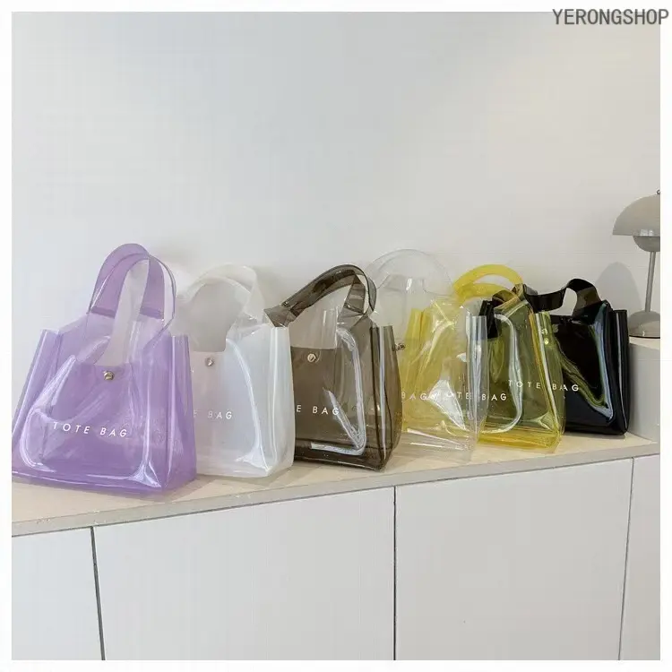 Large Capacity PVC Transparent Tote Bag, Letter Print Shoulder Handbag, Casual Everyday Bag, Daily College Bags, Thick Waterproof Laptop Bag, Commute Campus Beach Travel Multicolor Women's Bag prank gift crochet solid drop short length toy adjustable
