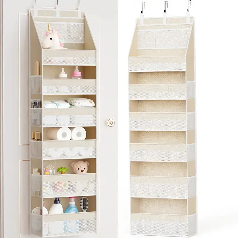 Heavy Duty Over-the-Door Home Storage Organizer - 6 Large Front Secure Storage Pockets, 10 Side Pockets, Non-Woven Fabric, Dustproof for Beauty Products, Room Decor, Organization Needs, Maximizing Space