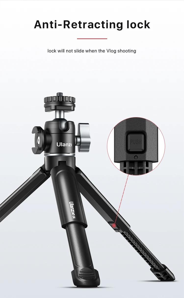 Ulanzi MT-14 Aluminum Alloy Tripod 2KG Load with 360° Ballhead 1/4 Screw Light Portable Vlog Kit Light Desktop Tripods For Phone