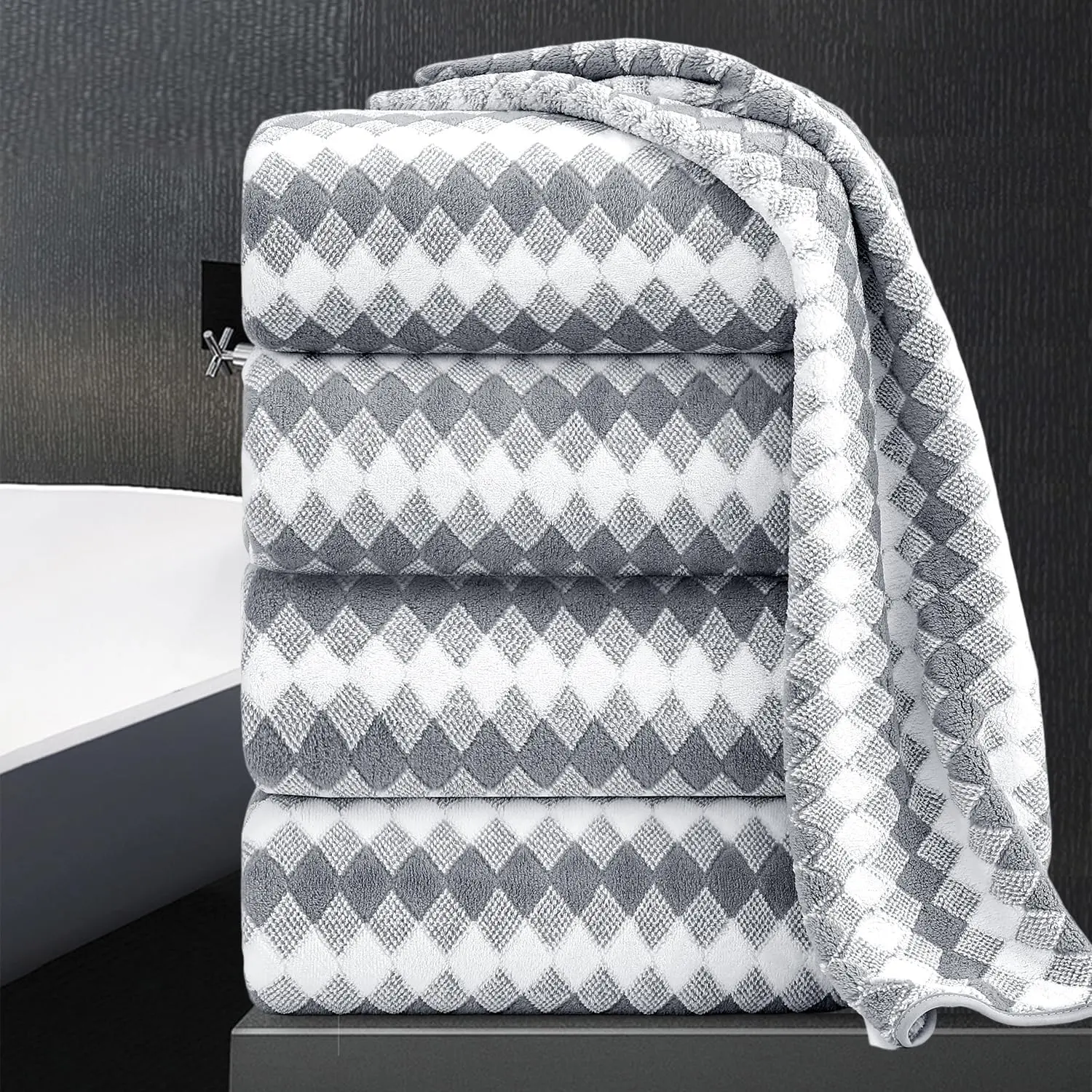 Towel Set Gray 4Pack-35x70 Ultra Soft Microfibers Bathroom Towel Set Extra Large Plush Bath Sheet Absorbent Quick Dry Oversized Towels Shower Towels