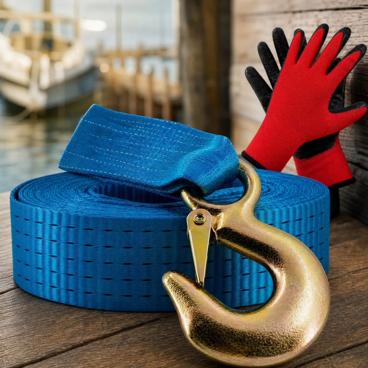 Heavy-Duty Marine-Grade Boat Trailer Winch Strap Kit, 2" x 20' 12,000 lbs Break Strength, for PWC, Pontoons & Fishing Boats, Includes Forged Hook & Work Gloves, BlueGift