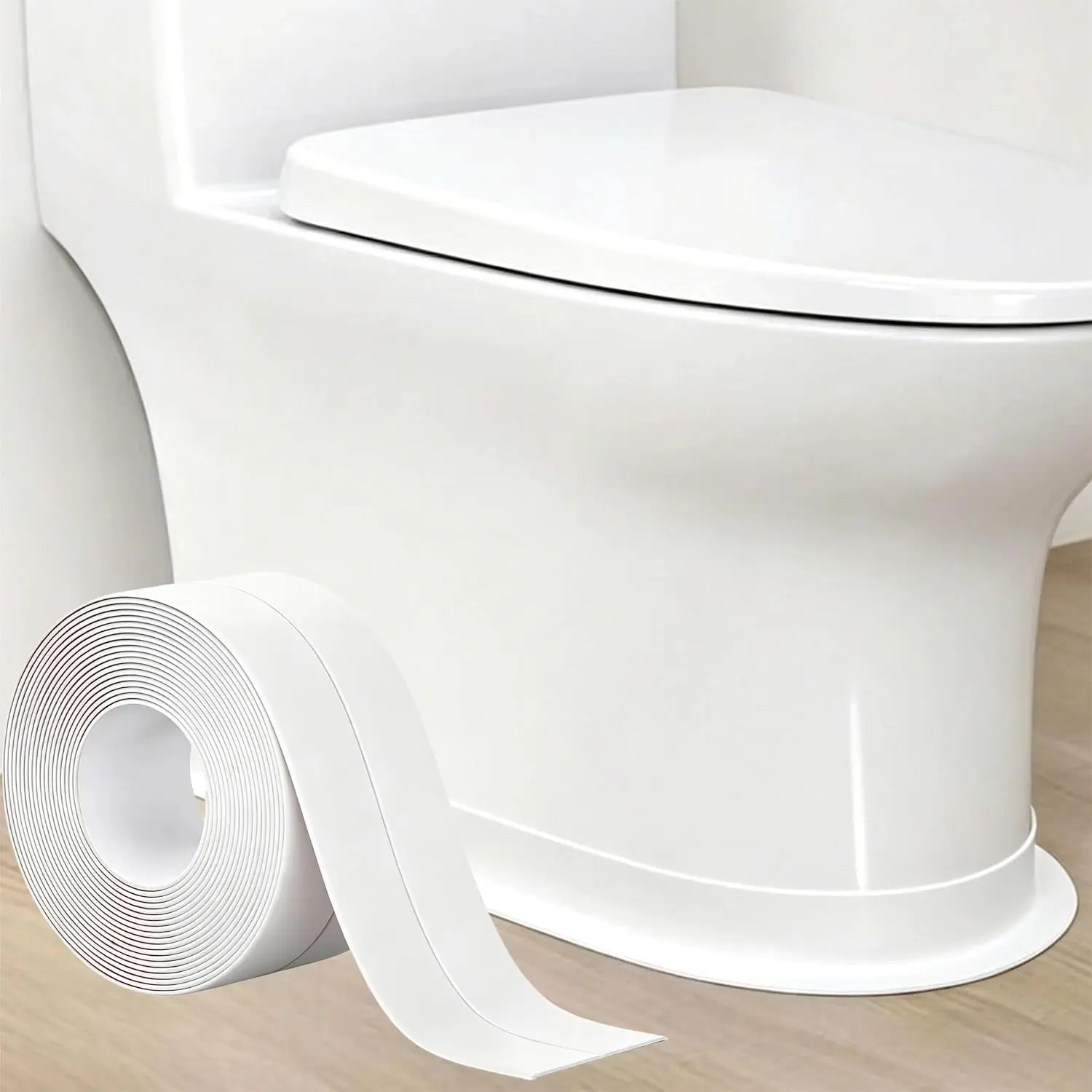 Self-Adhesive Peel & Stick Caulk Tape - 38x3.2m Pre-Creased Caulking Sealant Trim for Toilet Gaps, Countertop, Bathroom Protector