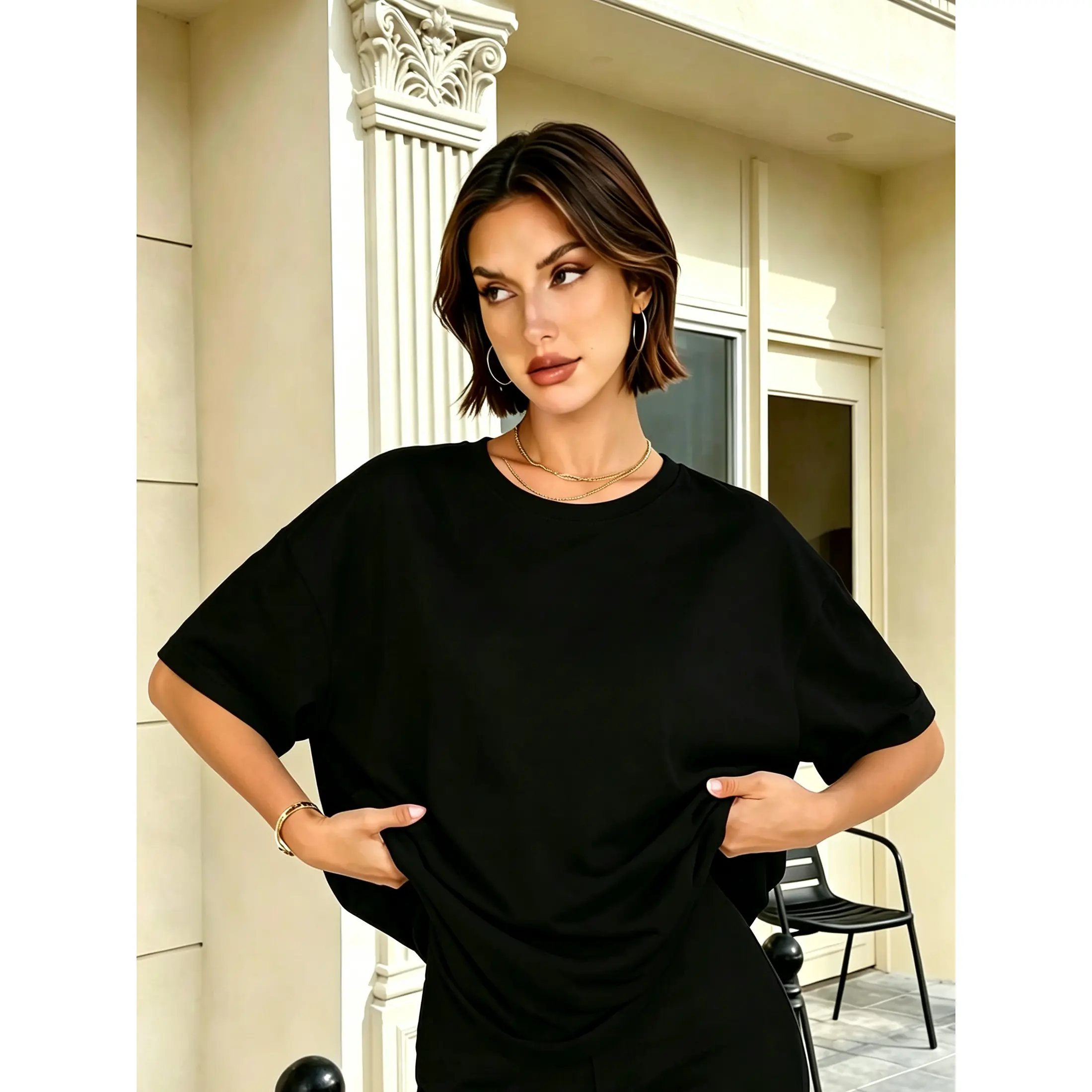 Women's Cotton Oversized V-Neck Short Sleeve Tops - Comfortable, Breathable, Soft, Summer Casual Basic Look Loose Fit, Fitness