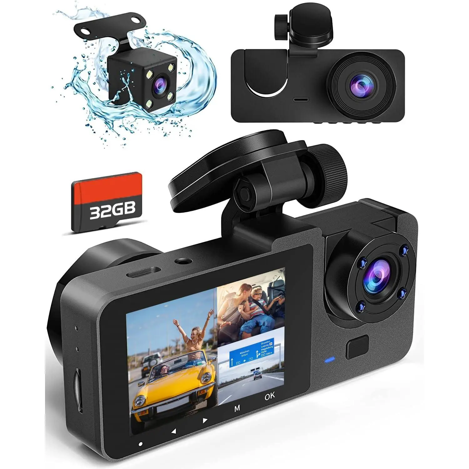 Camera for ,4K Full UHD  Camera Front Rear with 32GB Card,-in Super Night Vision,2.0'' IPS Screen,170°Wide Angle,WDR, 24H Parking Mode, Loop Recording