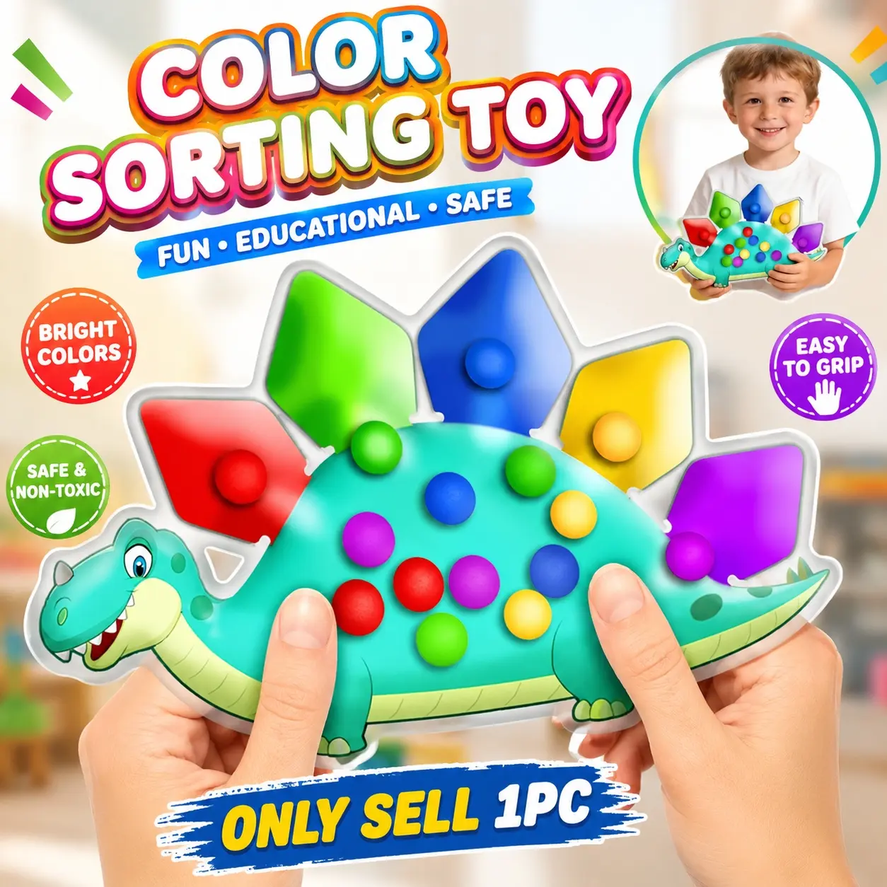 1pc Dinosaur-Shaped Color Matching Shape Sorter Learning Tool | Sensory and Fine Motor Skills Practice Teaching Supplies and Early Education Materials