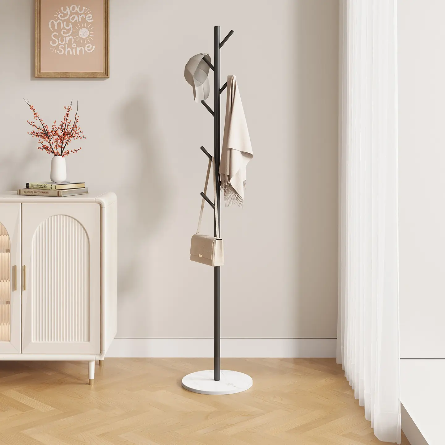 Marble Iron Art Hat Rack, Floor-Standing Simple Clothes Organizer, Modern Minimalist Coat Hanger for Bedroom, Home Storage Solution