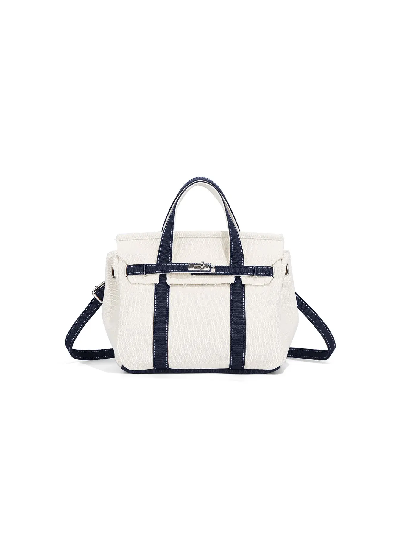 Small Canvas Tote Bag for Women, Contrast Color Mini Handbag with Adjustable Crossbody Strap