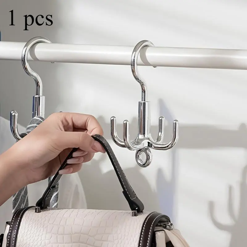 Contemporary Metal Coat Hooks - 1 Pack Easy Install Wall Mounted 4-Claw Rotatable Hook, Multi-Purpose Bag Storage for Home and Dorm