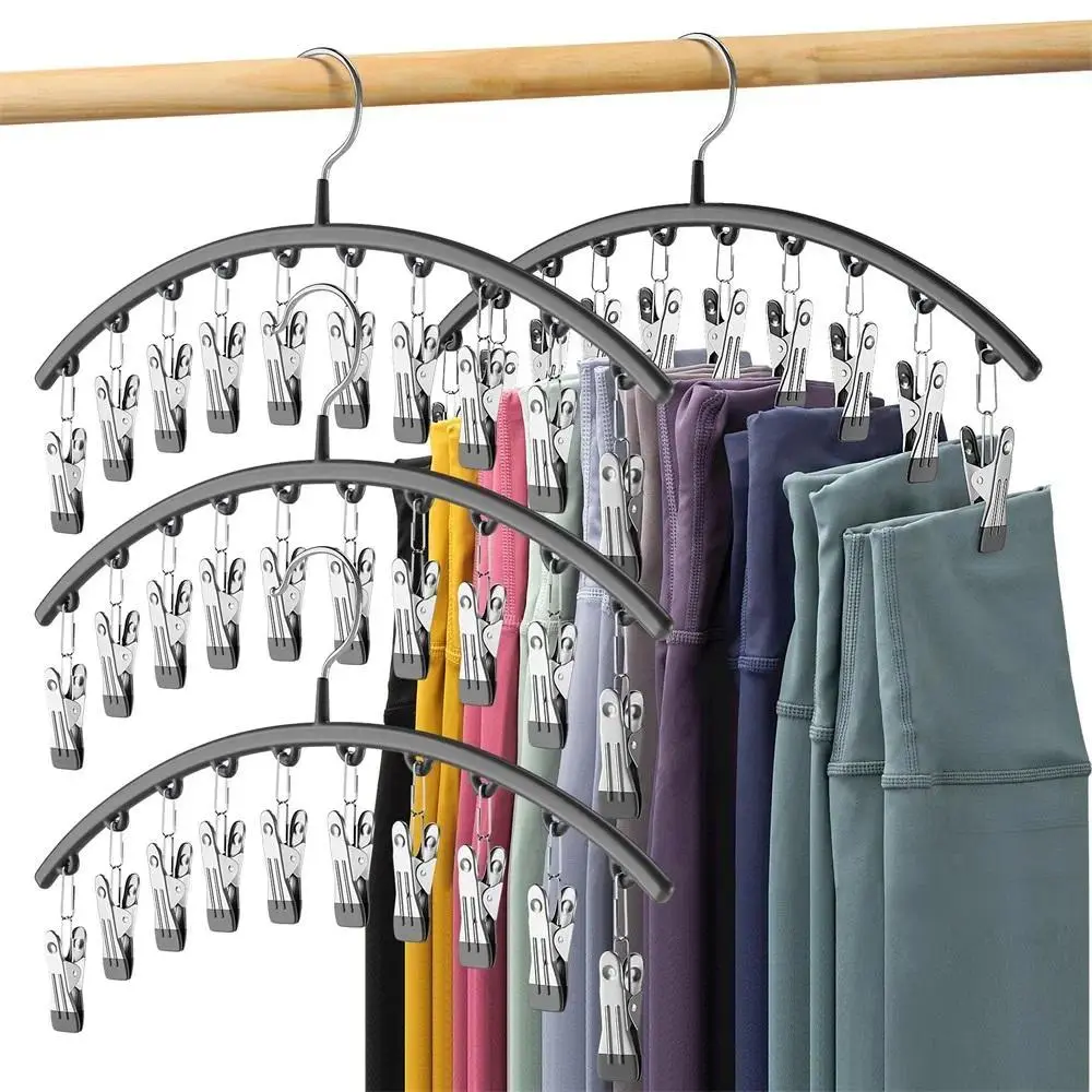 2-pack multi-layer pants rack clothes hanger saves space, windproof and non slip strap clip storage rack wardrobe hanging jeans, hats, scarves, multifunctional drying clothes hanger