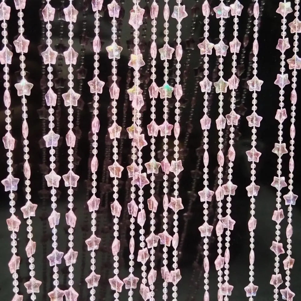 Acrylic Plastic Star Door Beads String Curtain with Tassels - Adjustable Length, Multiple Strands, Room Divider Screen for Doorway, Living Room, Wedding Theme Decor (049Star, Pink Star)