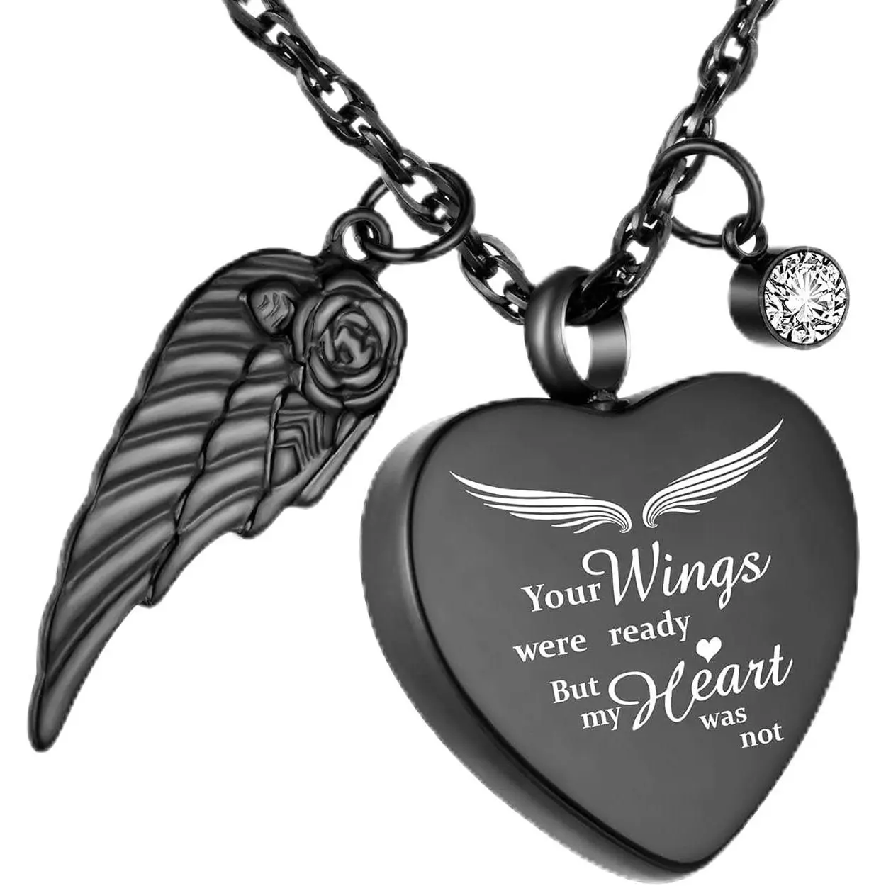 Heart Urn Necklace for Ashes with 12 Birthstones Cremation Jewelry - Your Wings Were Ready My Heart Was Not