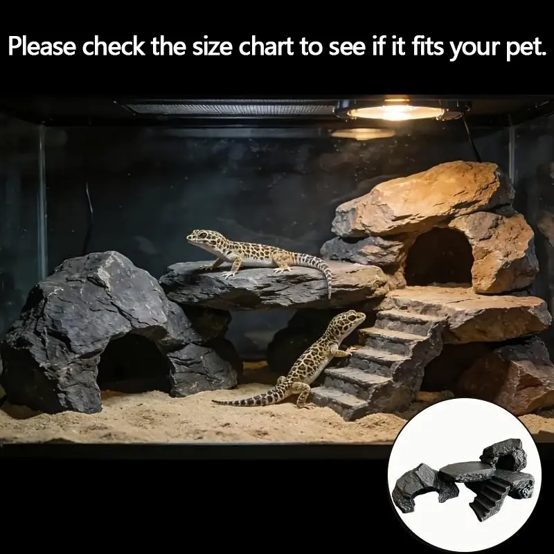 Young Gecko Rock Cave Habitat, Leopard Pattern Desert Rock Crack Prototype, Cold Hot Zone, Temperature Zones, Low Vertical Enrichment, Ideal for Reptiles, Home Decor, Gift