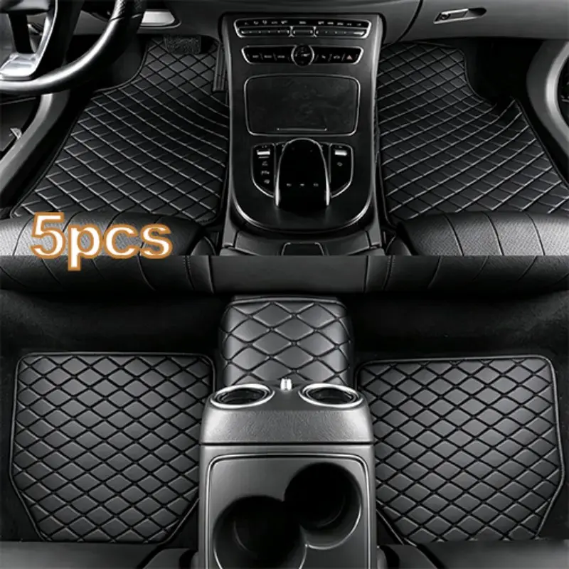 5 Piece High-Quality Universal Car Mats Set, Leather-Look Full Coverage, Anti-Slip Durable, Waterproof Stain-Resistant, Easy Clean, All Seasons, Automotive Mats