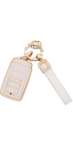 for Acura Keychain Bling Gold White Key Fob Cover Soft TPU Full Protection Smart Key Fob Case Fit for Acura CDX RDX RLX TLX TLX-L ILX NSX 4 Buttons Remote Smart Key Protector (R-ACU-W) for Acura Keychain Bling Gold White Key Fob Cover Soft TPU Full Protection Smart Key Fob Case Fit for Acura CDX RDX RLX TLX TLX-L ILX NSX 4 Buttons Remote Smart Key Protector (R-ACU-W)