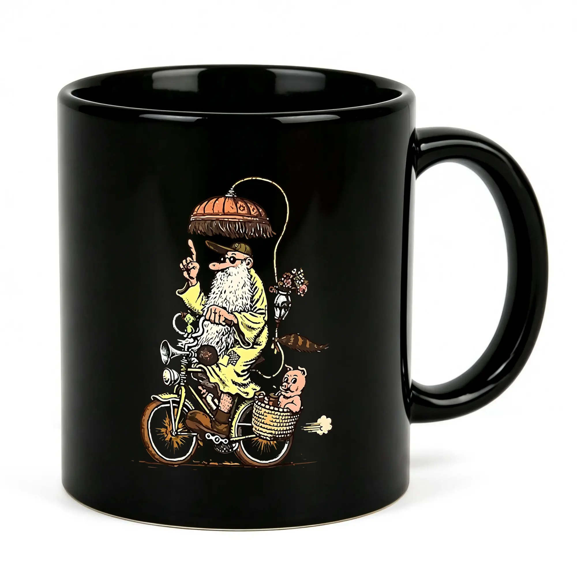 Sloth On Bicycle Forest, Adorable Quirky Charming Furry Playful Wild Green 11oz Ceramic Coffee Mug, Novelty Drinkware, Gift for Sloth Lovers Nature Slow Living Vintage Retro Classic Modern Premium Unique Original, Birthday Christmas Dishwasher Safe