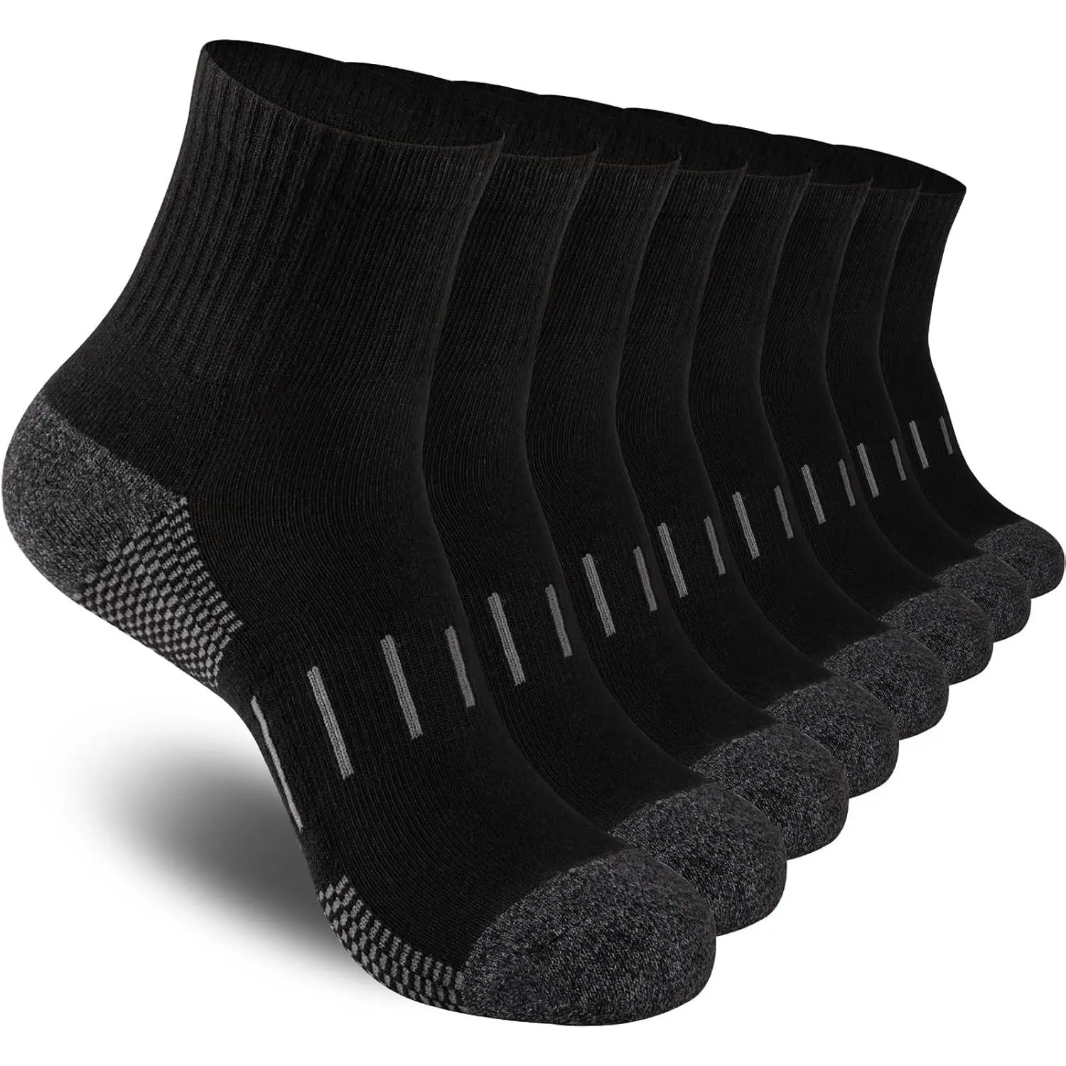 Menswear Men's Plain One Size Quarter Cushion Moisture Wicking Ankle Sports Socks (8 Pairs Black) for Running, Work