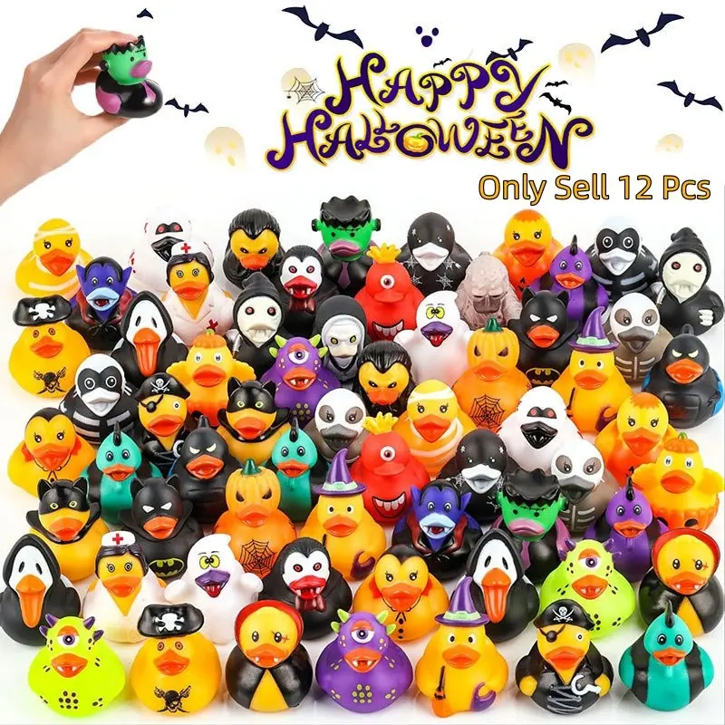 12Pcs Cute Festive Halloween Duck, Soft Rubber Ducks, Holiday Decor, Floating Bath Gift, Random 12 Styles, Rubber Ducks, Bulk Pack, stocking gifts, Car Duck, Pool, Party Favors, Birthday Gifts, Perfect Gift for Kids & Fri