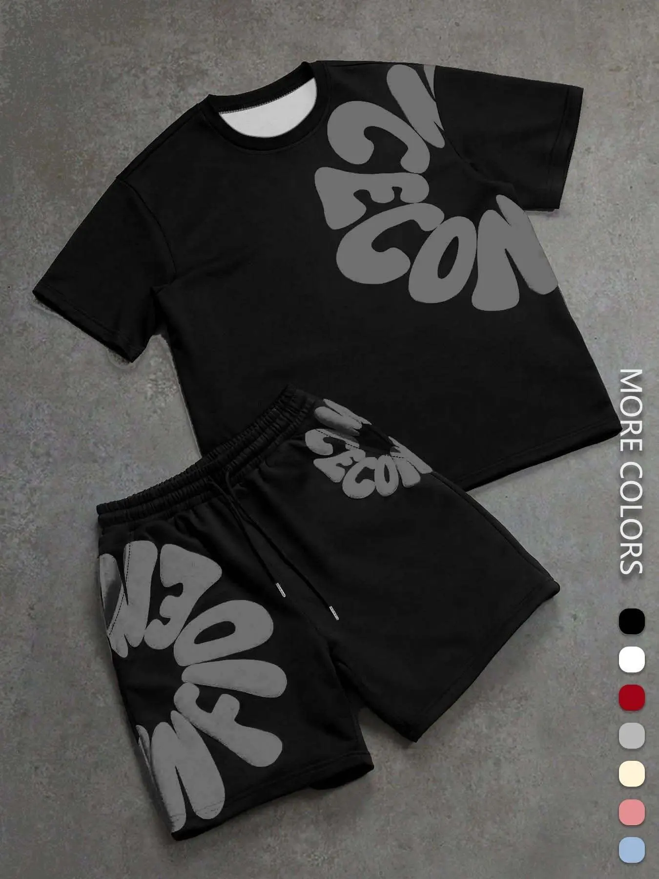 American Streetwear Sport Set, Loose Short Sleeve Tee + Drawstring Shorts, Oversized Fit, Casual Style, Summer Clothes for Students & Couples