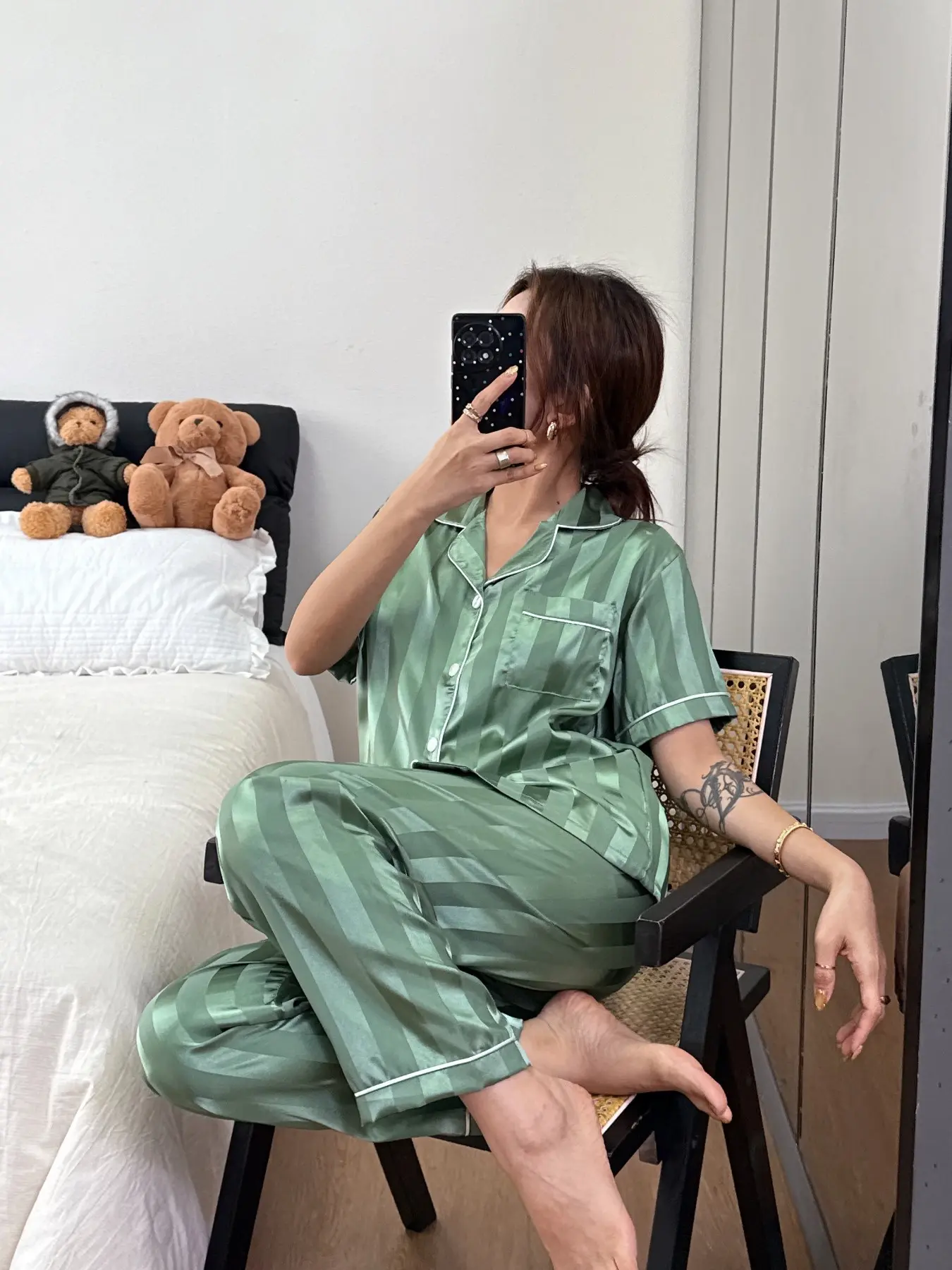 Women's Casual Short Sleeve Heart Design Pyjama Set, Soft Fabric Fitted Sleepwear Loungewear Homewear, Elastic Waist Long Pants, All Seasons Home Wear Pajama Set