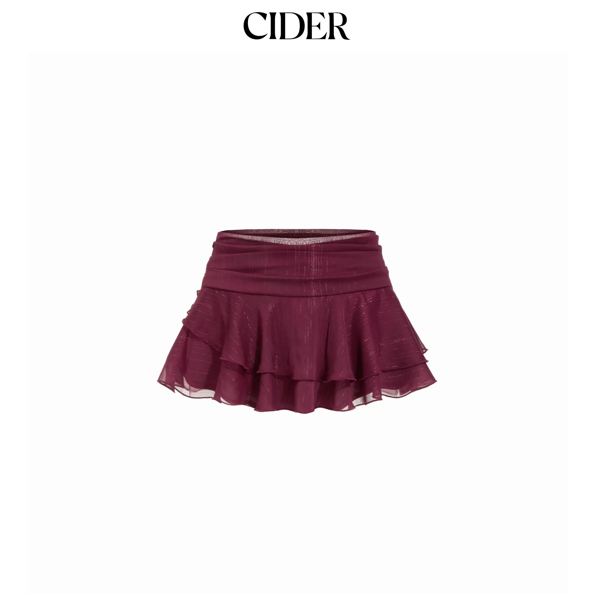 Cider Shimmering Low Rise Ruffle Bubble Mini Skirt