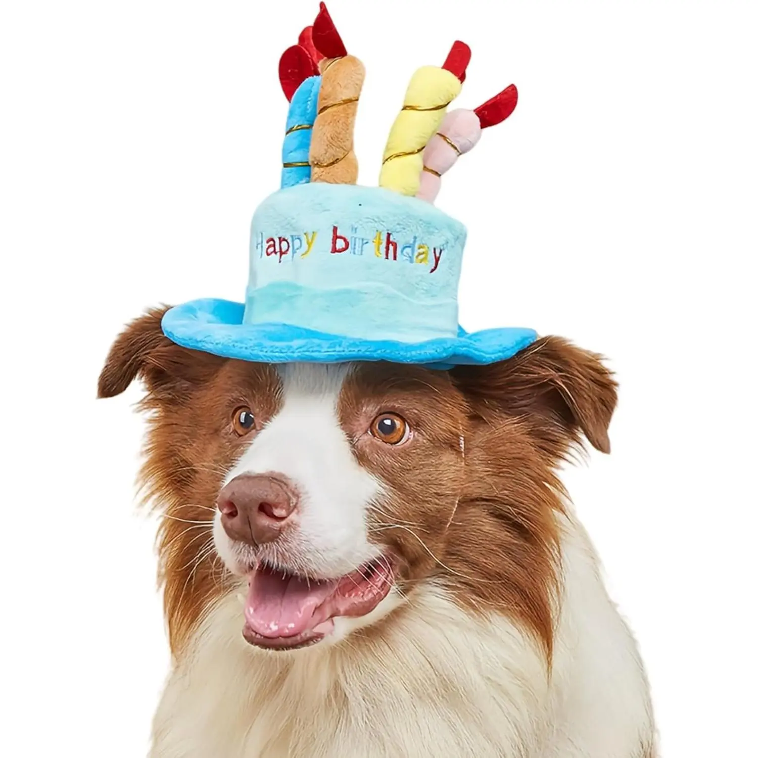 Soft Fluffy Pet Party Hat for Dogs & Cats, 5-Color Candles, Blue Adjustable Strap, Washable Comfortable Cap for Halloween Costumes & Photo Shoots, Fits Small to Large Pets, Fits Small-Large