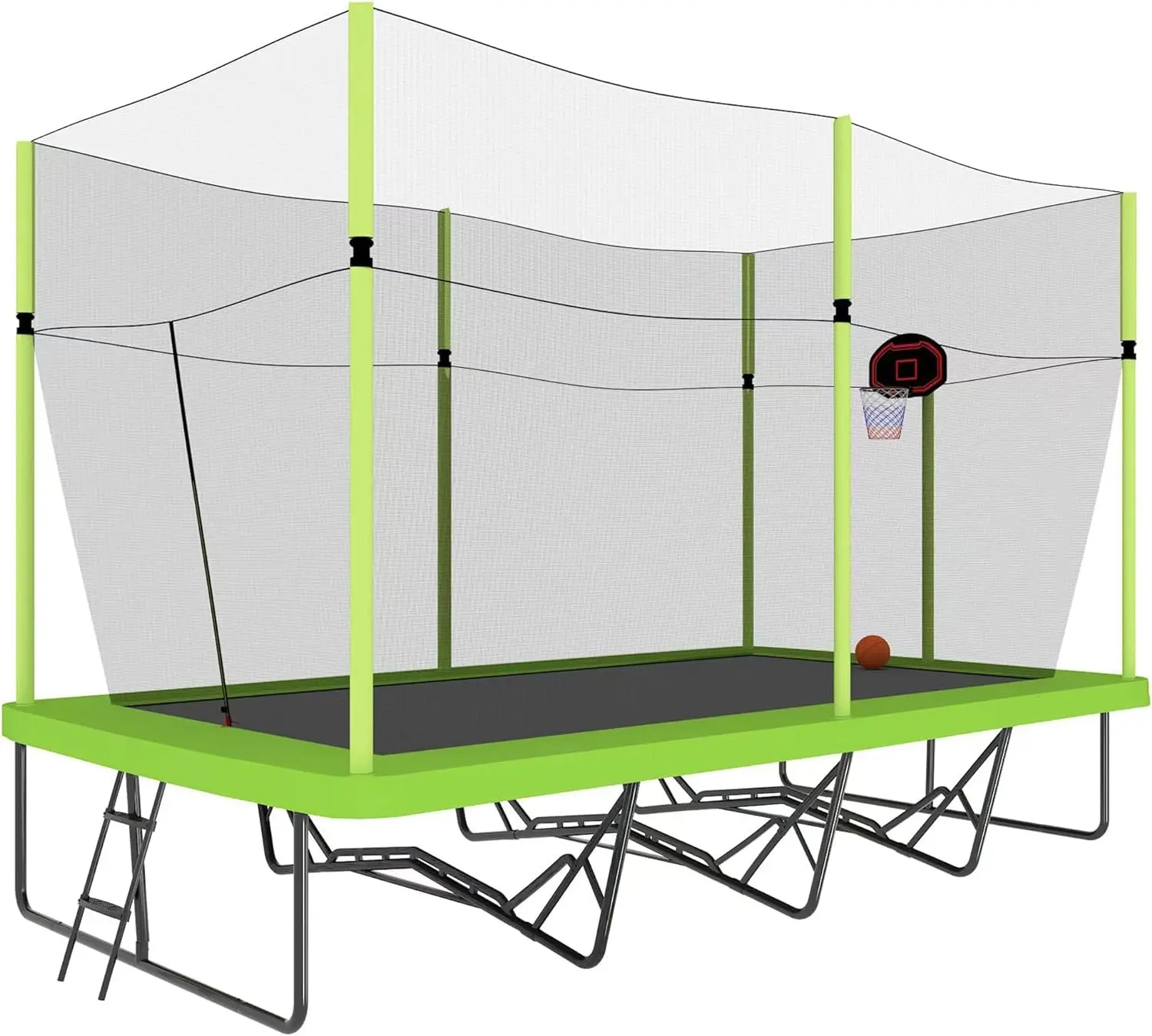 10x17FT Large Rectangular Trampoline with Safety Net & Basketball Hoop, ASTM Certified Trampoline with Net for Kids & Adults, Heavy-Duty Outdoor Backyard Jumping Trampoline with Ladder