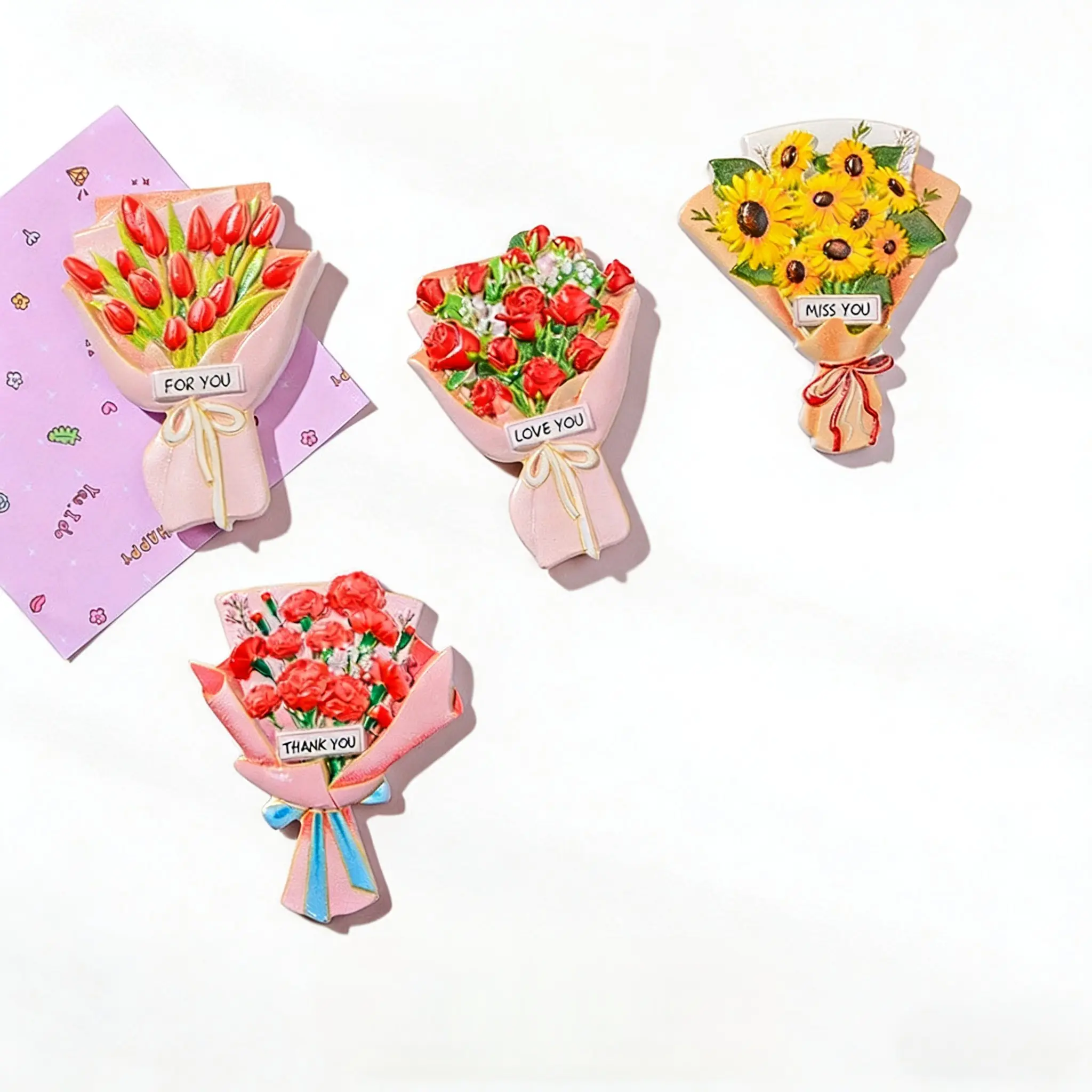 4 Pcs Flower Fridge Magnets, strong magnetic adsorption, perfect for fixing notes & photos, stylish kitchen decor