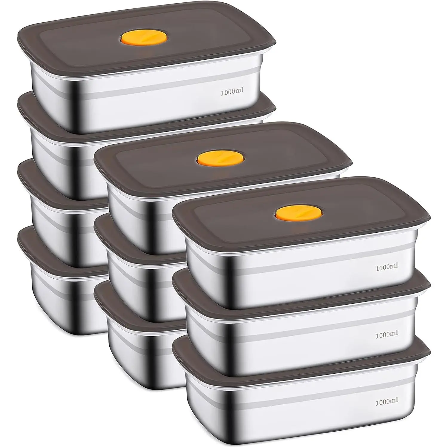 10 Pack Stainless Steel  Storage Containers with Airtight Leak-Proof , 34oz  Meal Prep Lunch Boxes, Freezer & Dishwasher Safe Metal Containers for Leftovers & Snacks