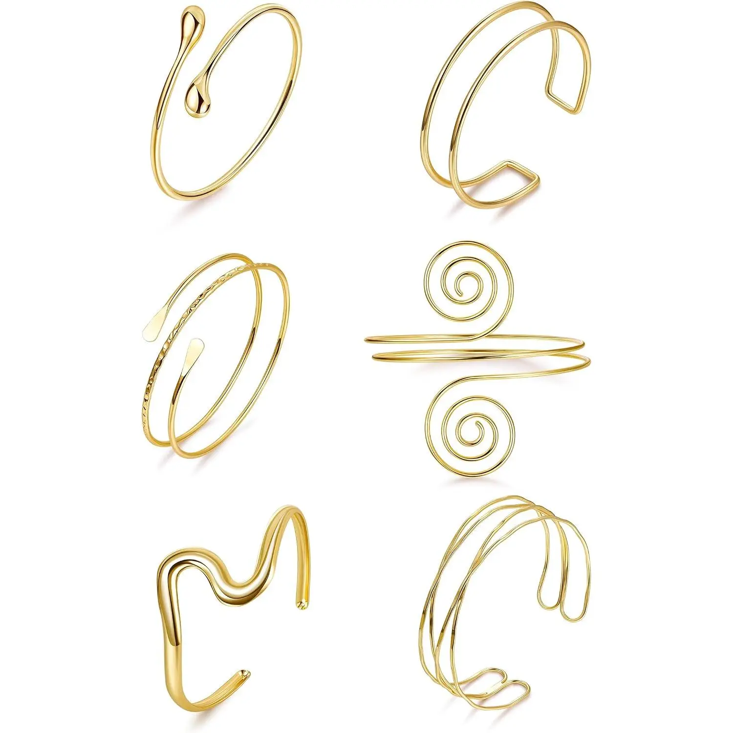 6 count Upper Arm Cuff Arm Band Cuff Bangle Bracelet for Women Hammered Chunky Bracelets Open Wide Wire Bracelets Minimalist Coil Bangle Set  Sliver Wrist Cuff Wrap Bracelet Adjustable