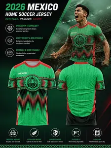 2026 Mexico Tribal Mask Geometric Print Soccer Training Jersey, Quick-Dry Polyester, Breathable Mesh, Durable Design