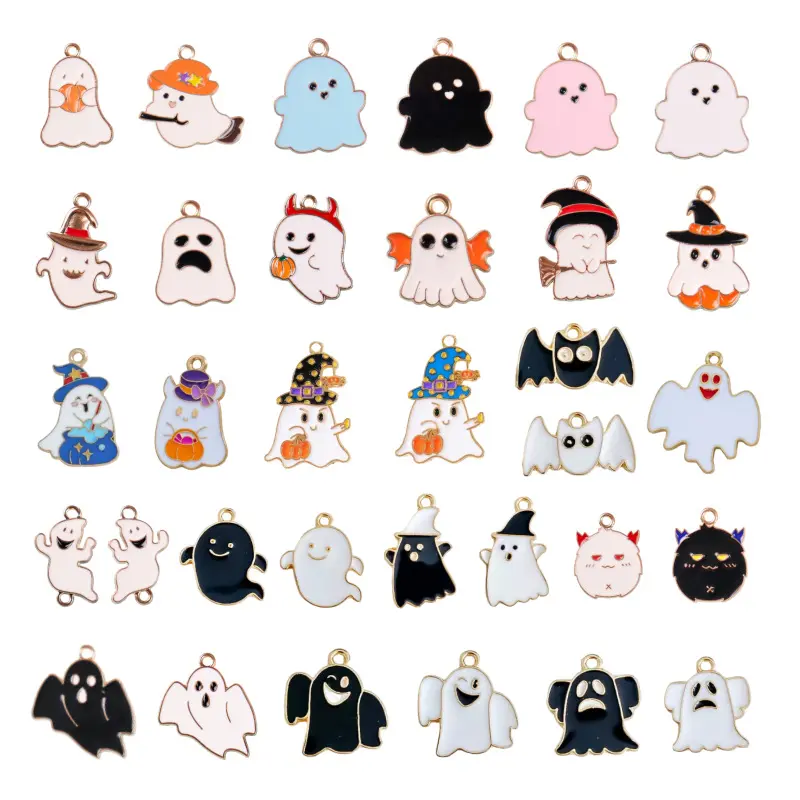 30PCS Halloween DIY Alloy Charms, Enamel Ghost Pendant Accessories, Metal Spooky Ornaments For Keychains Earrings Bracelets, Gothic Jewelry Making Supplies, Craft Components For Holiday Handmade Decor & Custom Jewelry Projects