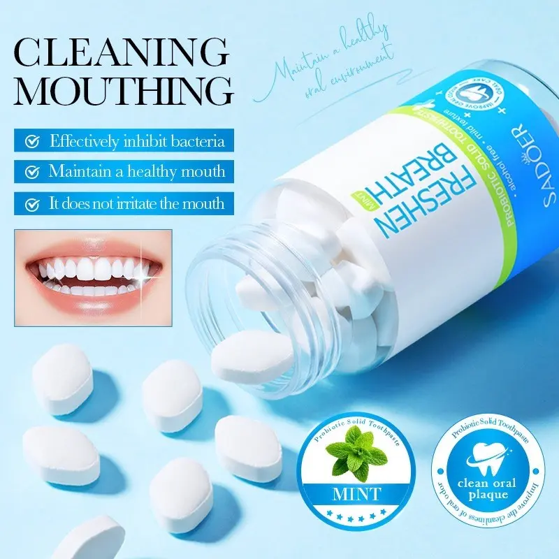 Probiotic Solid Toothpaste, Cleans Teeth, Freshens Breath, Portable Mouthwash Tablets, Chewable Oral Care, Convenient Travel Size