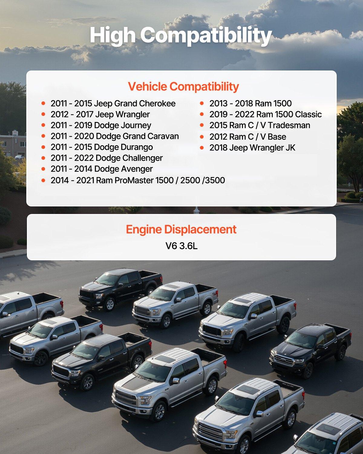 VEVOR Engine Camshaft, 05184378AF 05184378AH 5184378AE 5184378AF 5184378AD 5184378AG Cam Replacement, Fit 2018 Jeep Wrangler JK, 2011-2019 Dodge Journey, 2013-2018 Ram 1500, 2012 Ram C/V Base, 3.6L V6