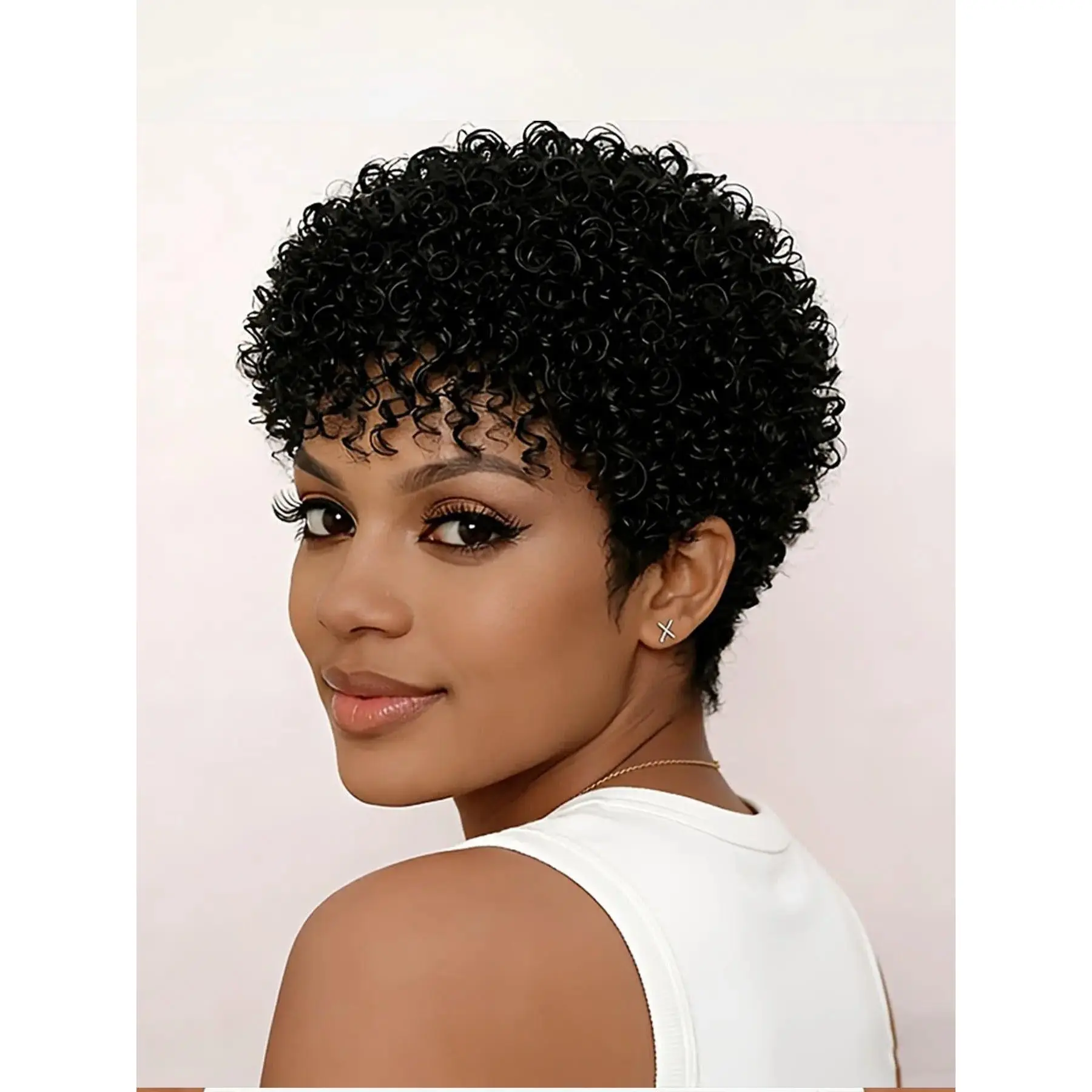 180% Density 6inch Women's Afro Kinky Curly Pixie Cut Wig, Glueless Rose Net Cap, Perfect for Daily Wear, Carnival, Holidays, Pixie Wigs, Wigs Human Hair, Human Hair Wig