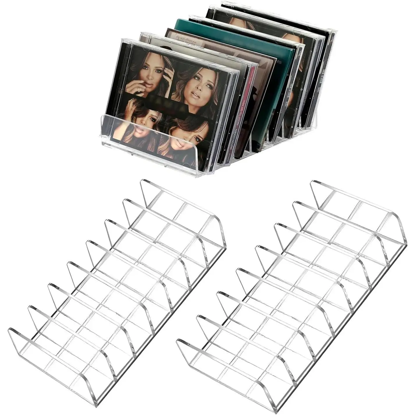 2 Pack Clear  CD Holder: CD Organizer & DVD/CD Rack - Vinyl Record Storage Holds up to 28 Standard CD Cases, CD Display Shelf for Media  Collection and Desktop Storage