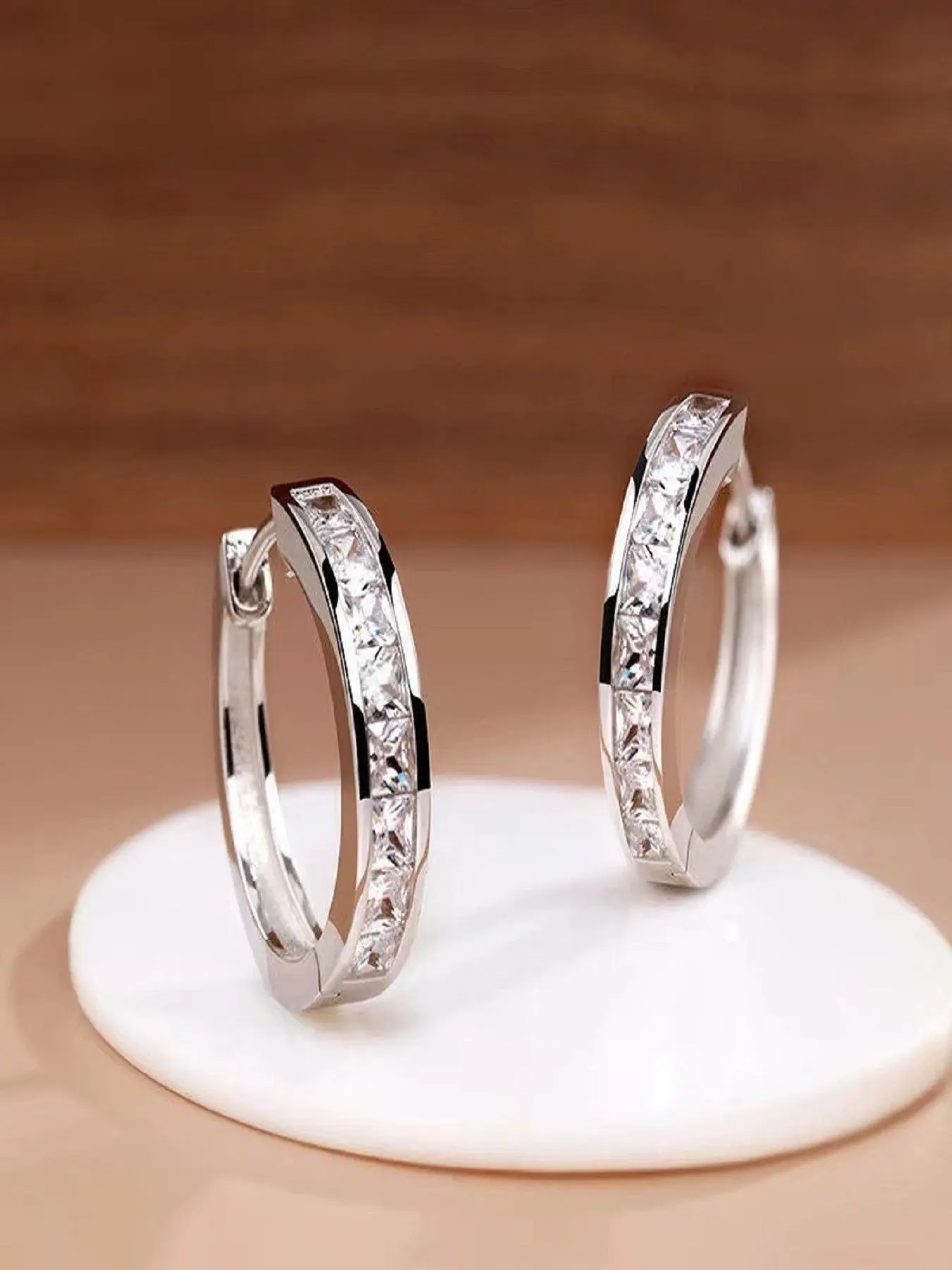 Princess Cut Zircon Women's Hoop Earrings, Hypoallergenic Small Huggie Ear Cuffs, Simple Crystal Zircon Earrings, Wedding Jewelry Gift