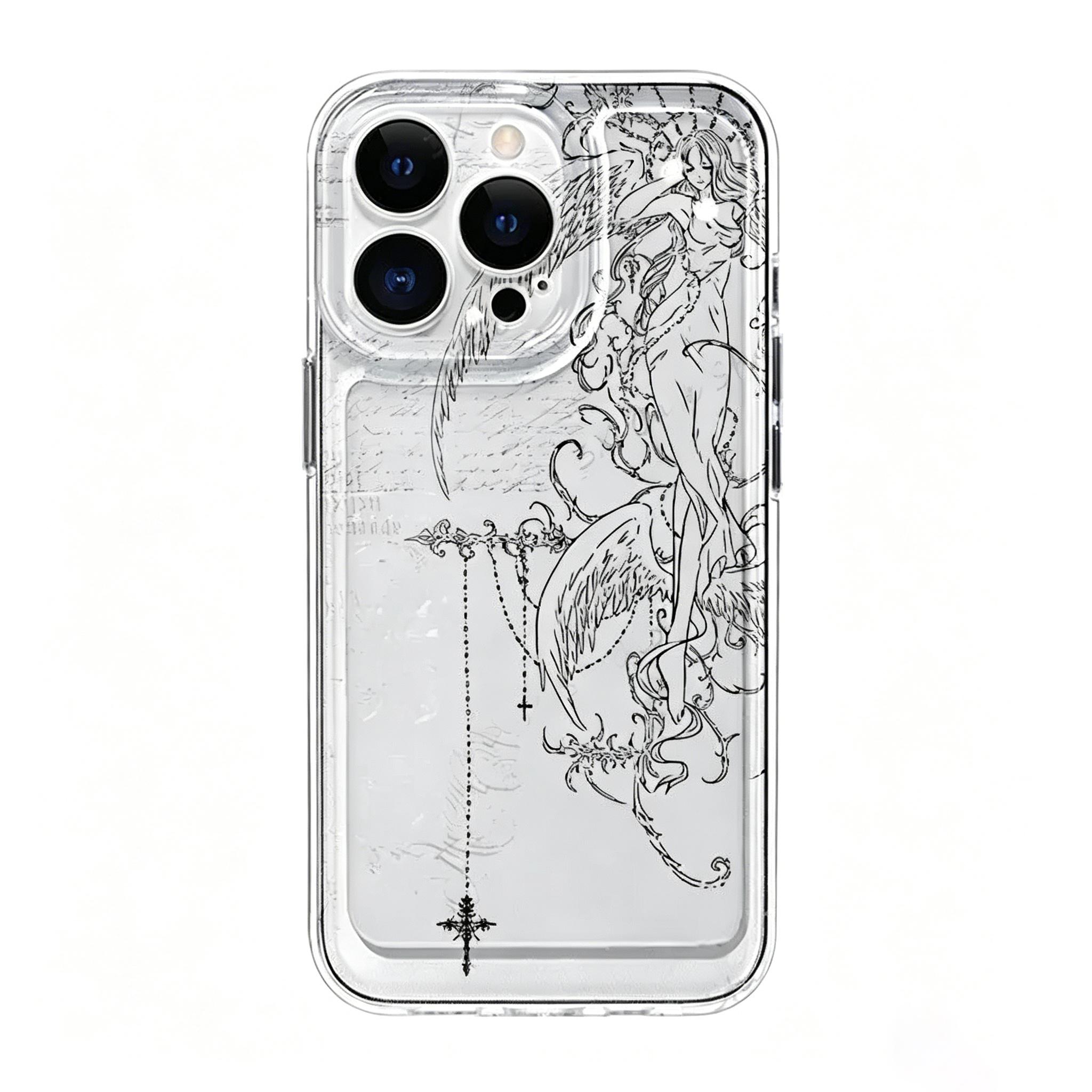 Transparent Shockproof Smartphone Cellphone Casing - Ins-Style Creative Full Coverage Anti-Fall Back Cover, Mobile Phone Accessories for iPhone 17/16/15/14/13/12 Pro Max Plus, Halloween/Birthday Gift with Stickers, Handheld