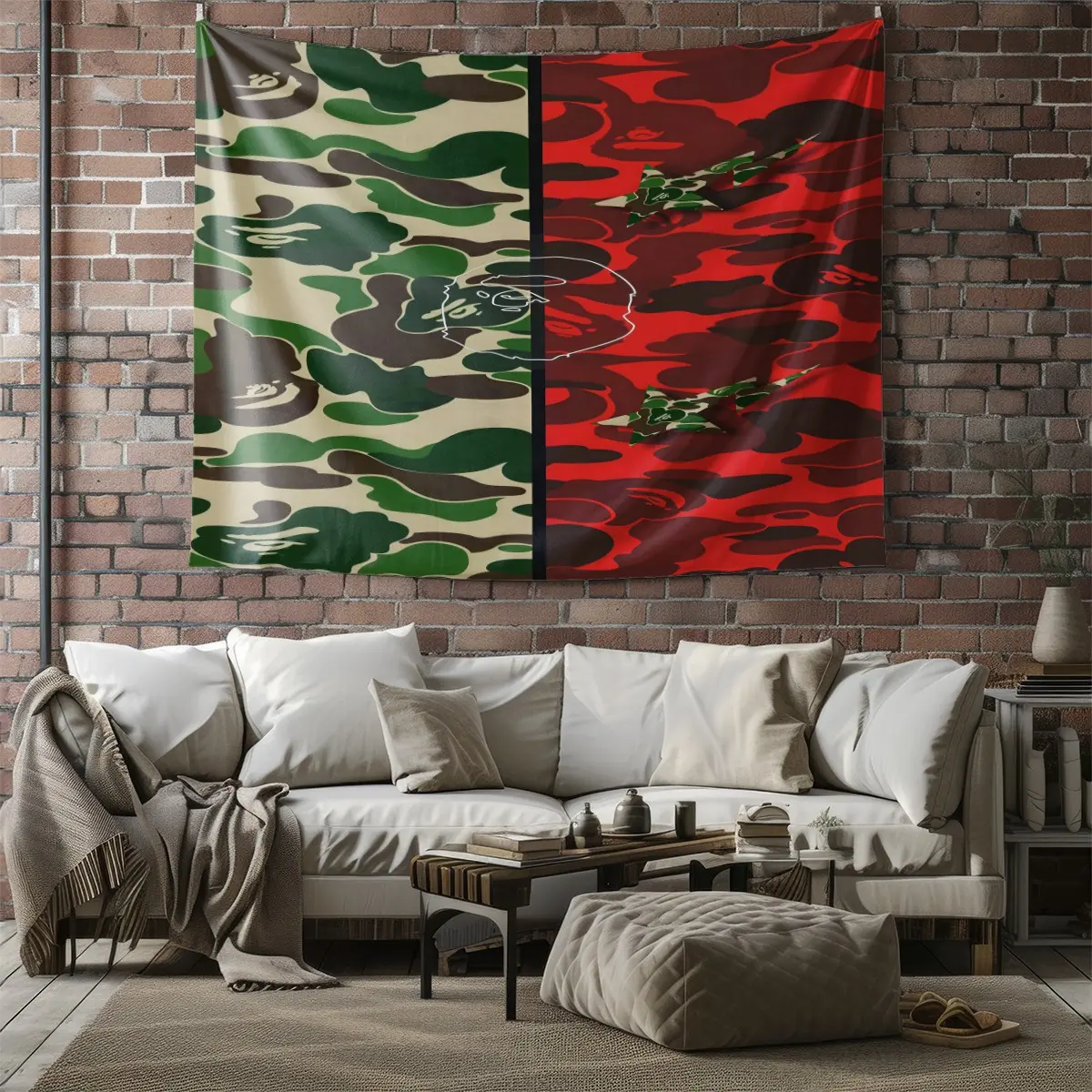 Camouflage Ape Head Pattern Tapestry, 1 Piece Of Fashionable Room Flag, Artistic Home Decoration, Suitable For Teenagers, Adults, Bedroom, Living Room, Dormitory Scene