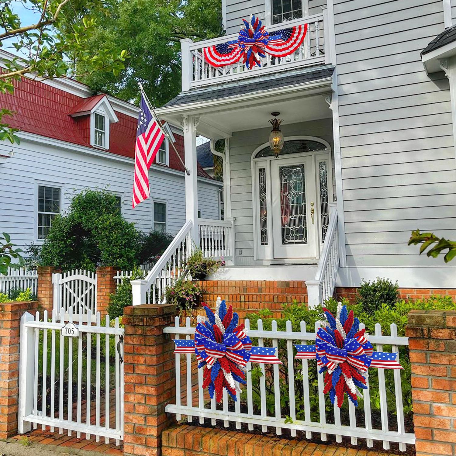 National Day Independence Day Wreath Cross-Border Home Decor New Product Red, White, and Blue Wheat Ears Hanging Decoration Door Wreath